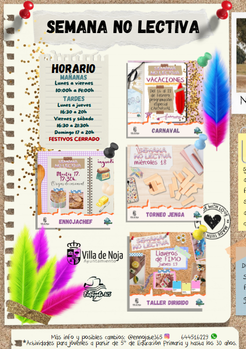 Programación Servicio de Juventud de Noja. Semana no lectiva carnaval 2026.