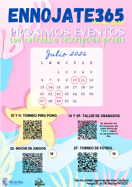 Cartel con qr para apuntarse a las actividades de julio 2026