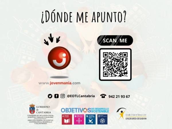 Logo de jovenmania y código QR para enlazar a la zona de inscripciones