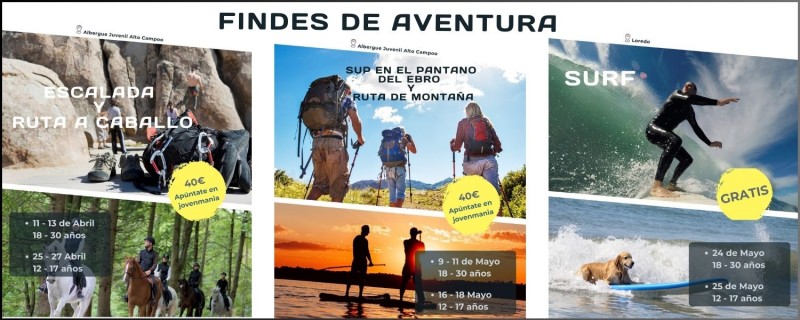 Findes de Aventura Escalada, Ruta a Caballo y de Montaña, Surf y Paddle Surf